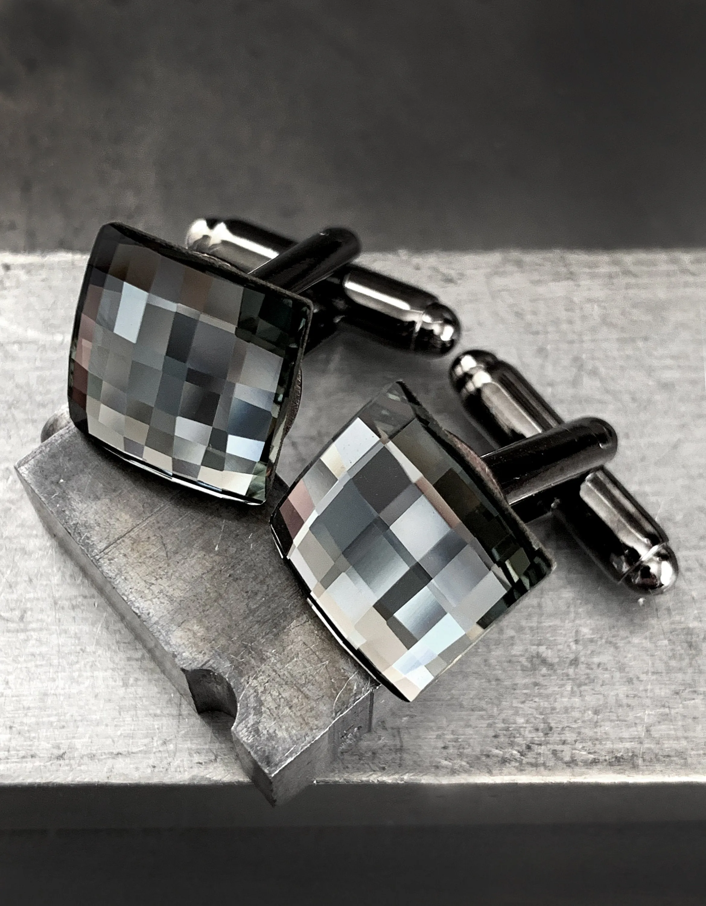 MIRROR - Square Crystal Cufflinks - Black Diamond
