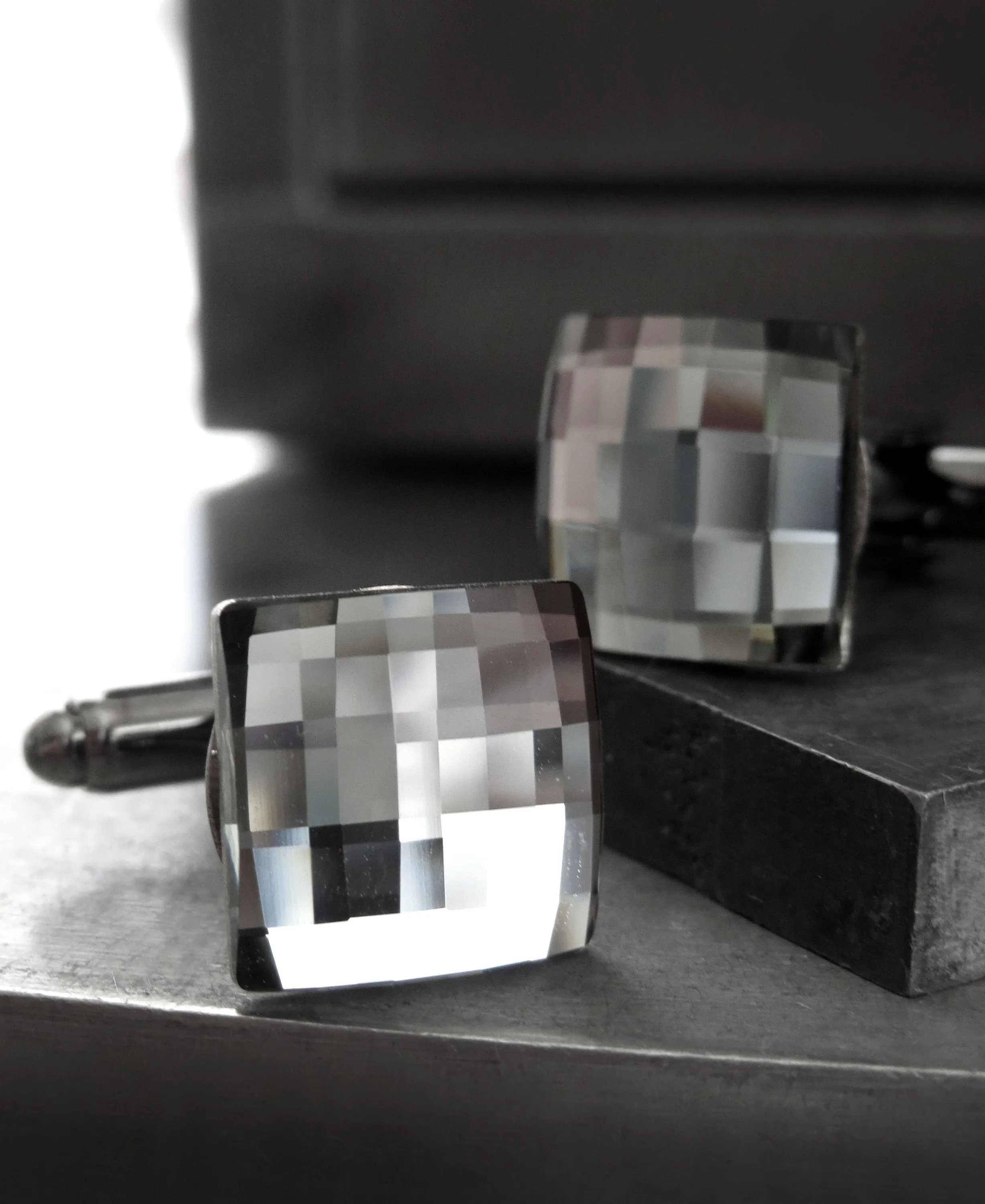 MIRROR - Square Crystal Cufflinks - Black Diamond