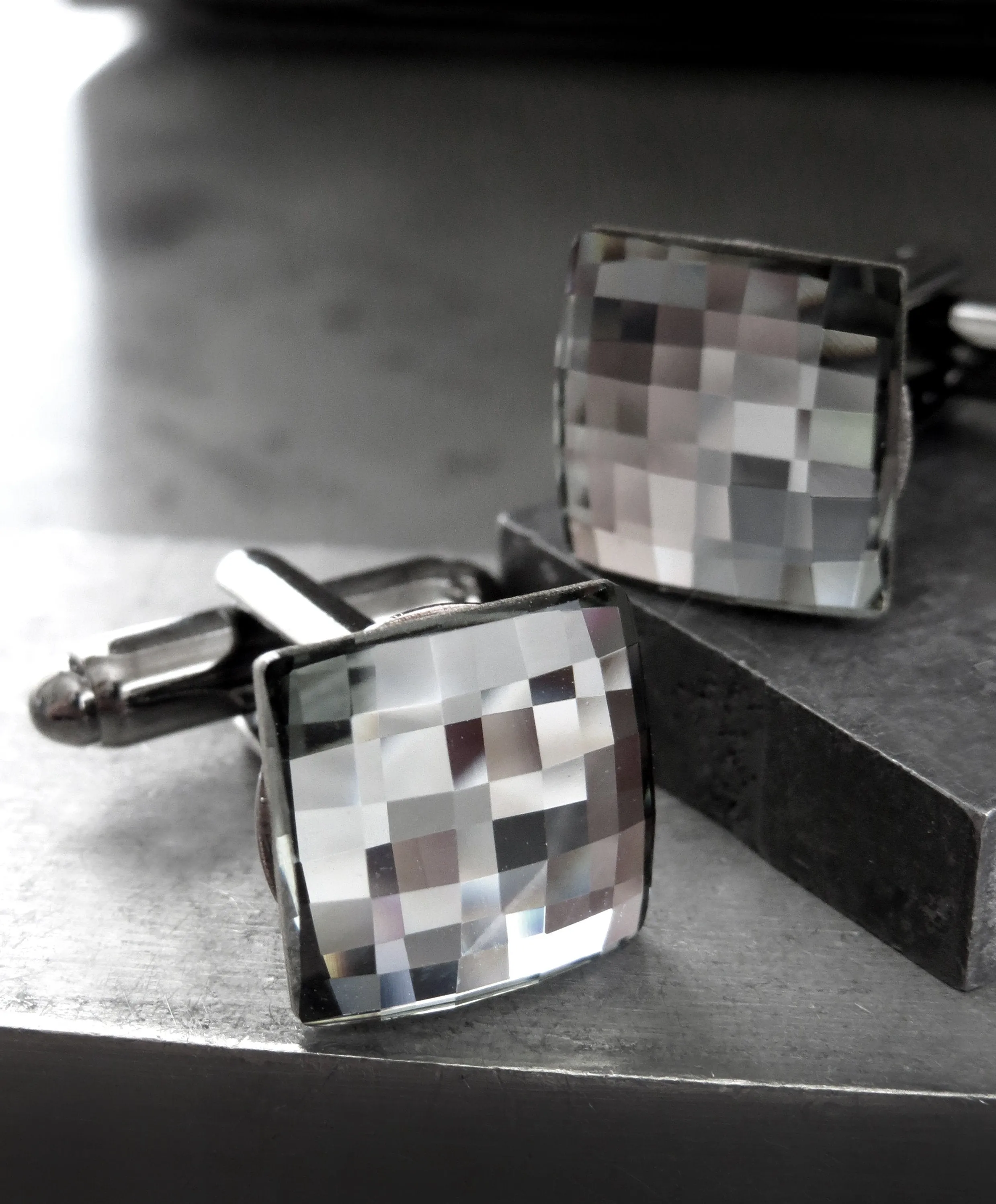 MIRROR - Square Crystal Cufflinks - Black Diamond