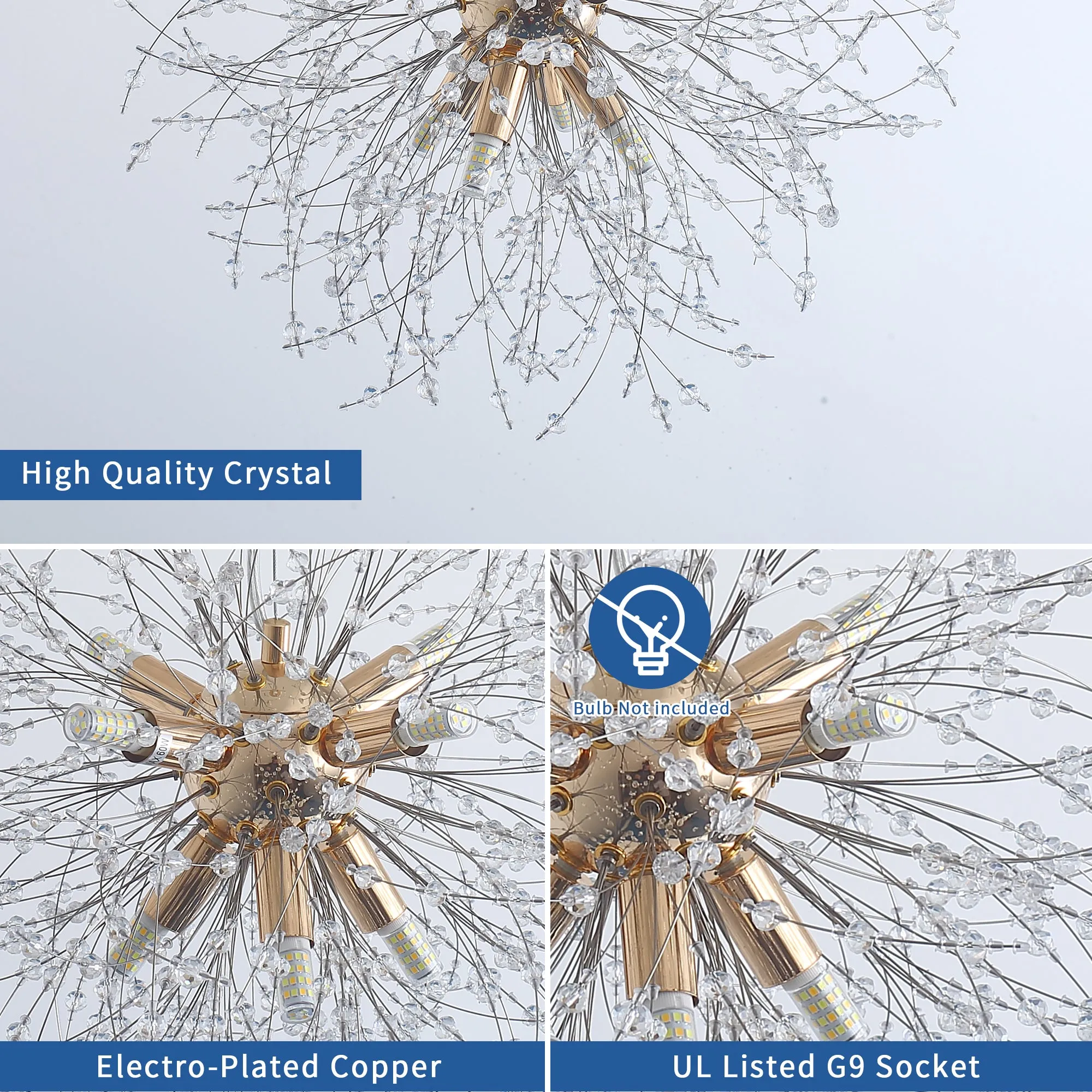 Misty Valley Modern American Multi-Particle Spherical Crystal Chandelier -8 Bulbs -G9 lamp holder