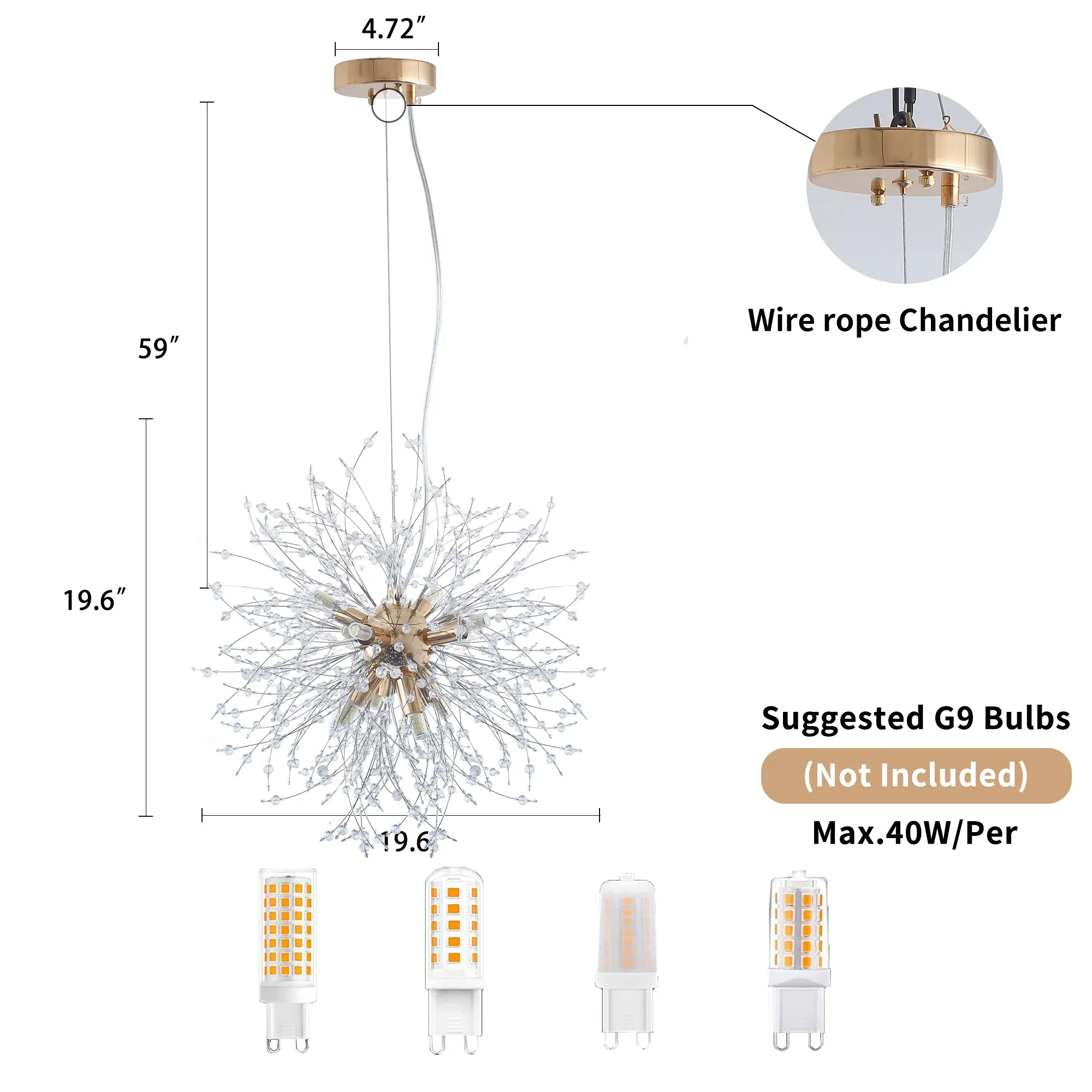 Misty Valley Modern American Multi-Particle Spherical Crystal Chandelier -8 Bulbs -G9 lamp holder