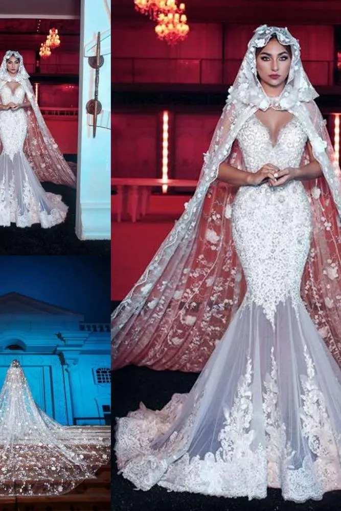 Modern V neck Long Wedding Dress with See through Long Train