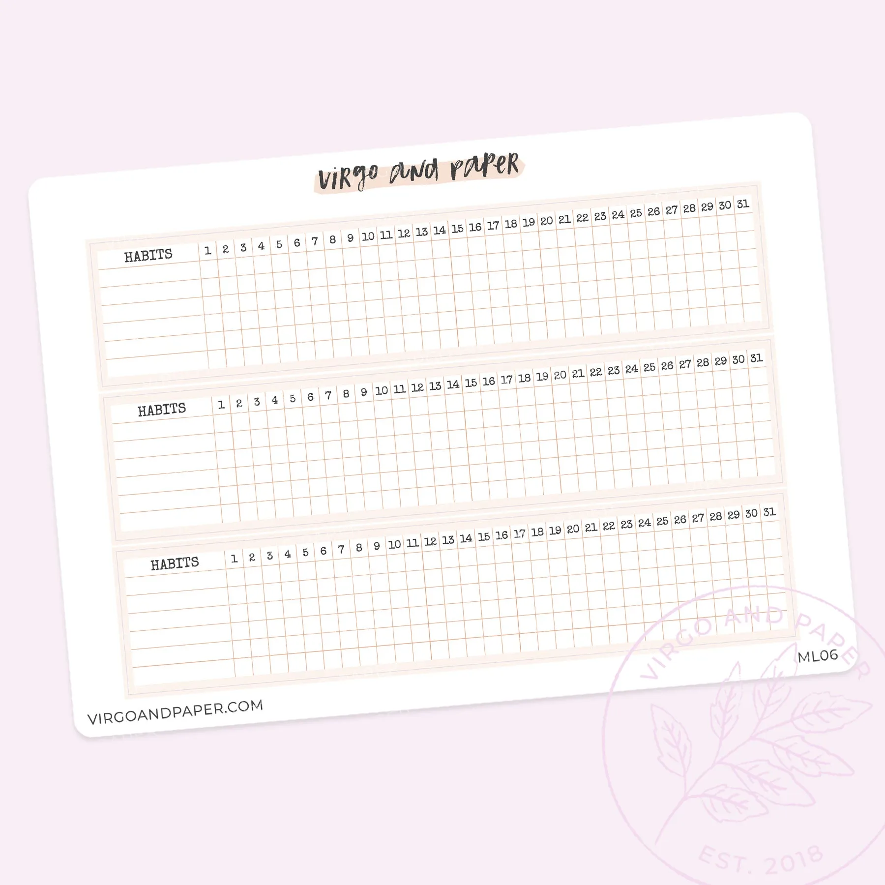 Monthly Habit Tracker Stickers - Pink