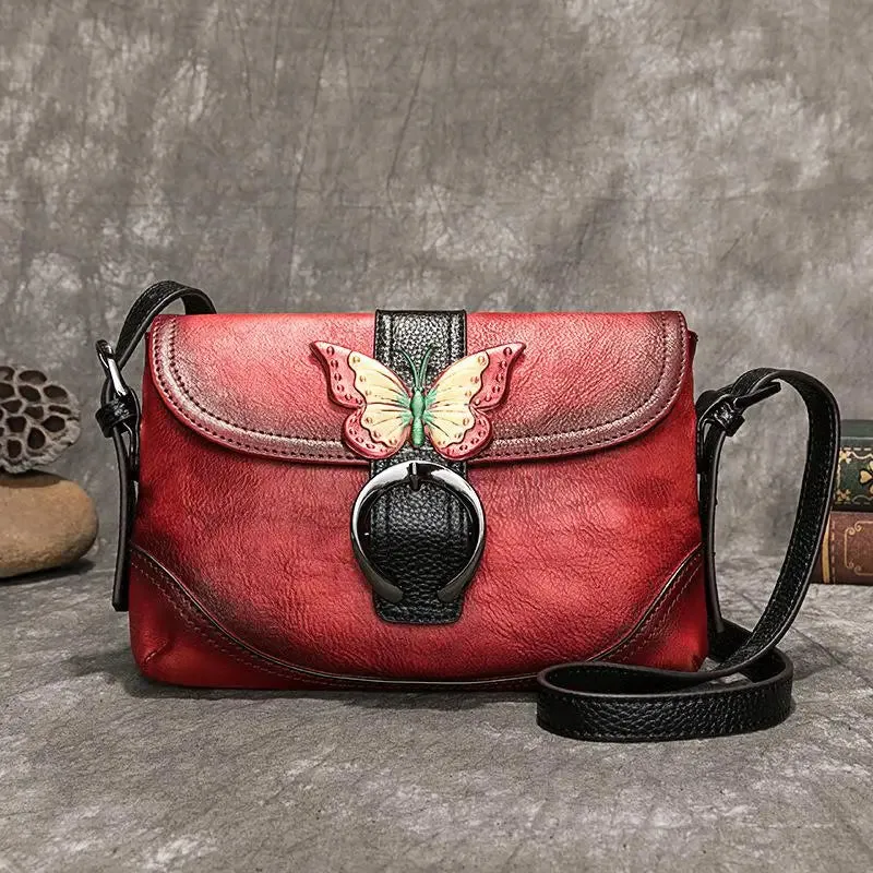 MOTAORA Women Bag Retro Genuine Leather Handbags For Women 2023 New Hand Painted Shoulder Bags Casual Small Messenger Bag Female