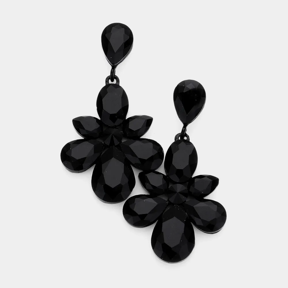 Multi Jet Black Crystal Stone Dangle Pageant Earrings | Prom Earrings | 539177