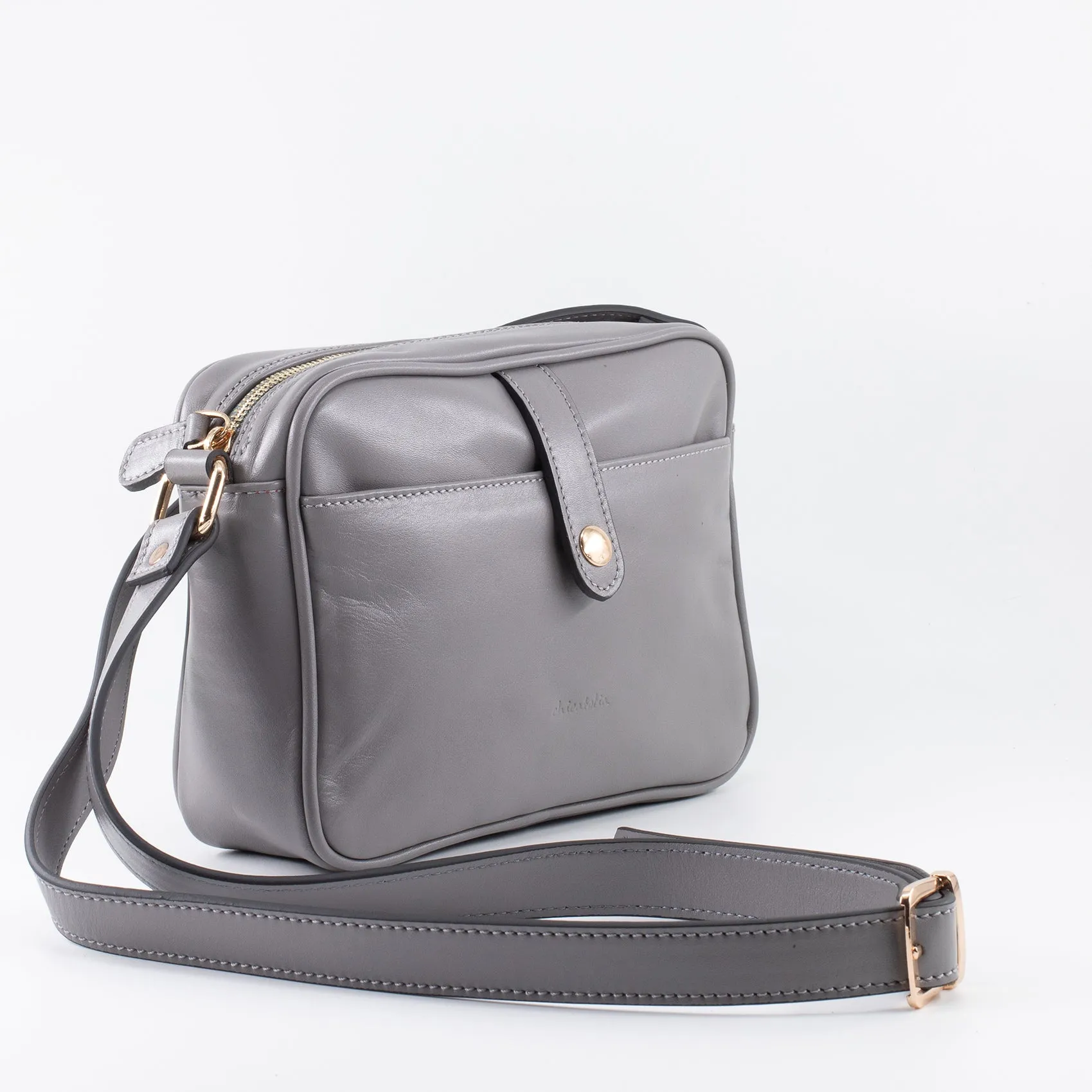 Napa Leather Satchel Crossbody Bag - Gray