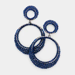 Navy Rhinestone Embellished Hoop Earrings | 3" | 540874