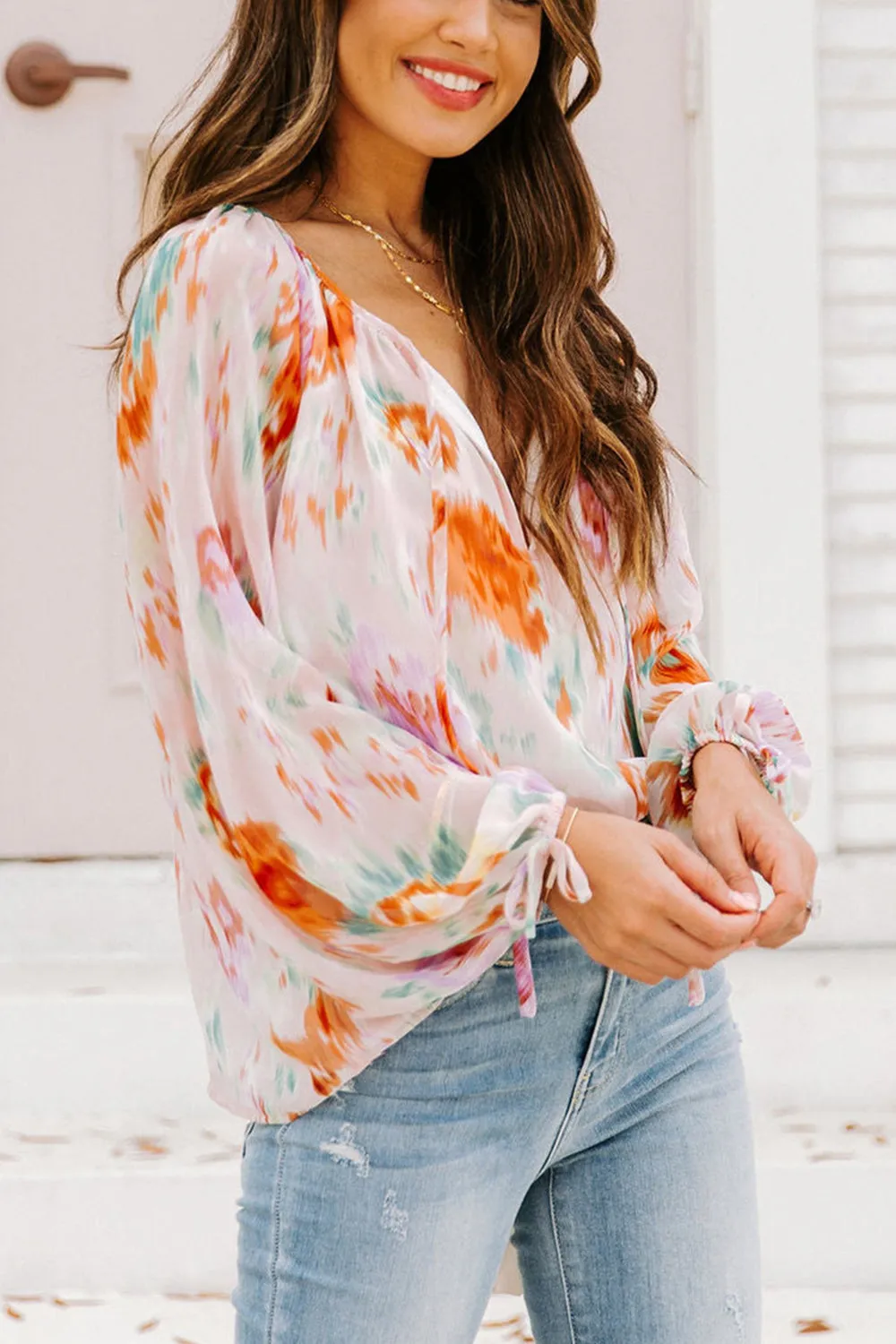Nellie Printed Tie Neck Long Sleeve Blouse