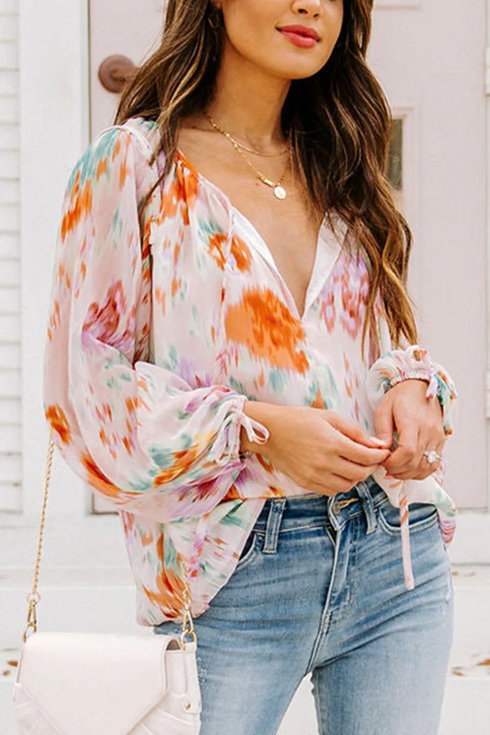 Nellie Printed Tie Neck Long Sleeve Blouse