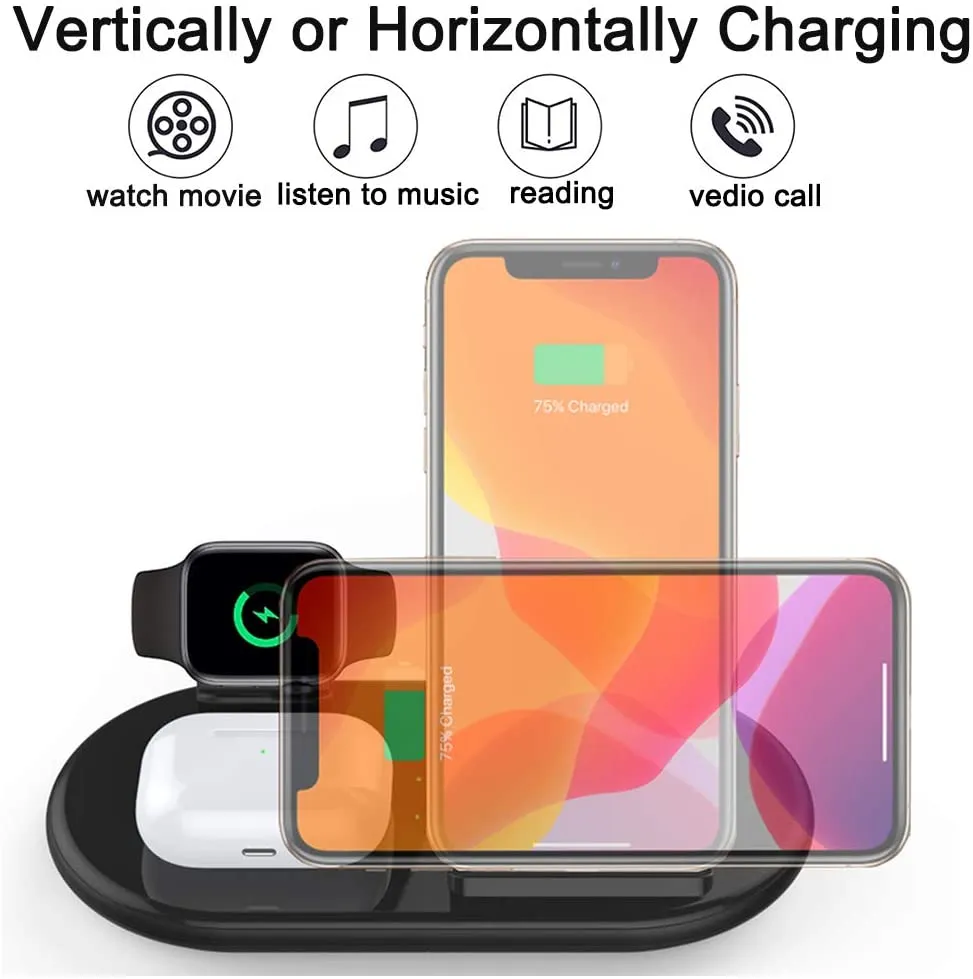 New 3 in 1 Charger Station for Multiple Devices, Wireless Charging Station Stand Dock Pad Compatible with iPhone 11 Pro Max XR XS Max Xs iWatch Series 6 5 4 3 2