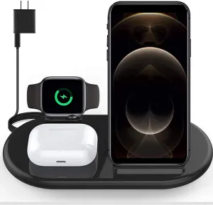 New 3 in 1 Charger Station for Multiple Devices, Wireless Charging Station Stand Dock Pad Compatible with iPhone 11 Pro Max XR XS Max Xs iWatch Series 6 5 4 3 2