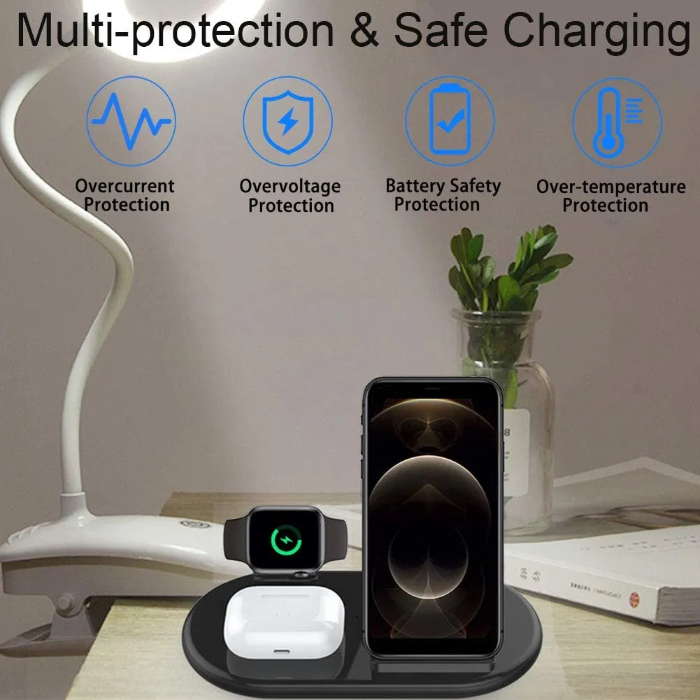 New 3 in 1 Charger Station for Multiple Devices, Wireless Charging Station Stand Dock Pad Compatible with iPhone 11 Pro Max XR XS Max Xs iWatch Series 6 5 4 3 2