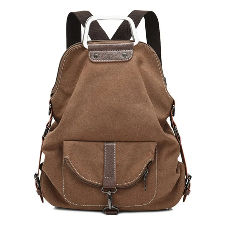 New Canvas Zipper Up Metal Handle Designer Backpack