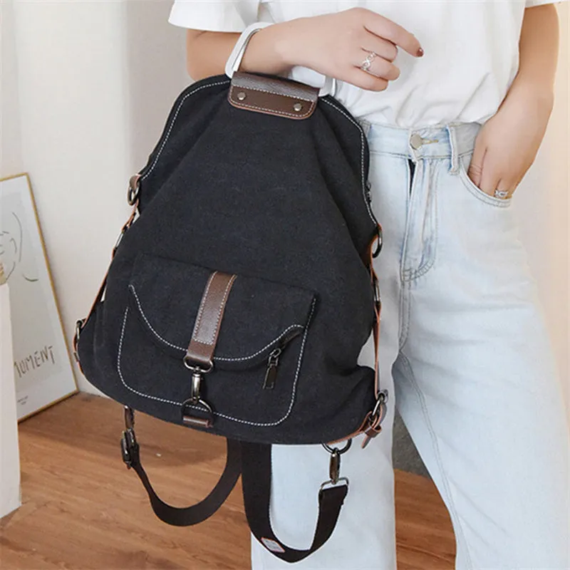 New Canvas Zipper Up Metal Handle Designer Backpack