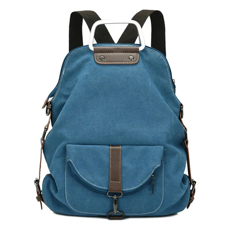 New Canvas Zipper Up Metal Handle Designer Backpack