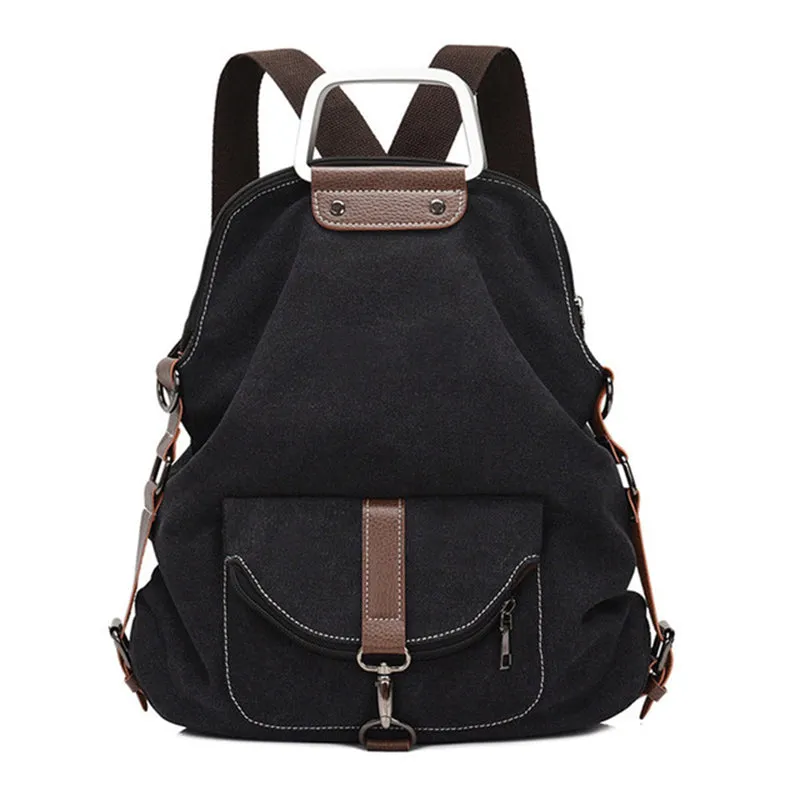 New Canvas Zipper Up Metal Handle Designer Backpack