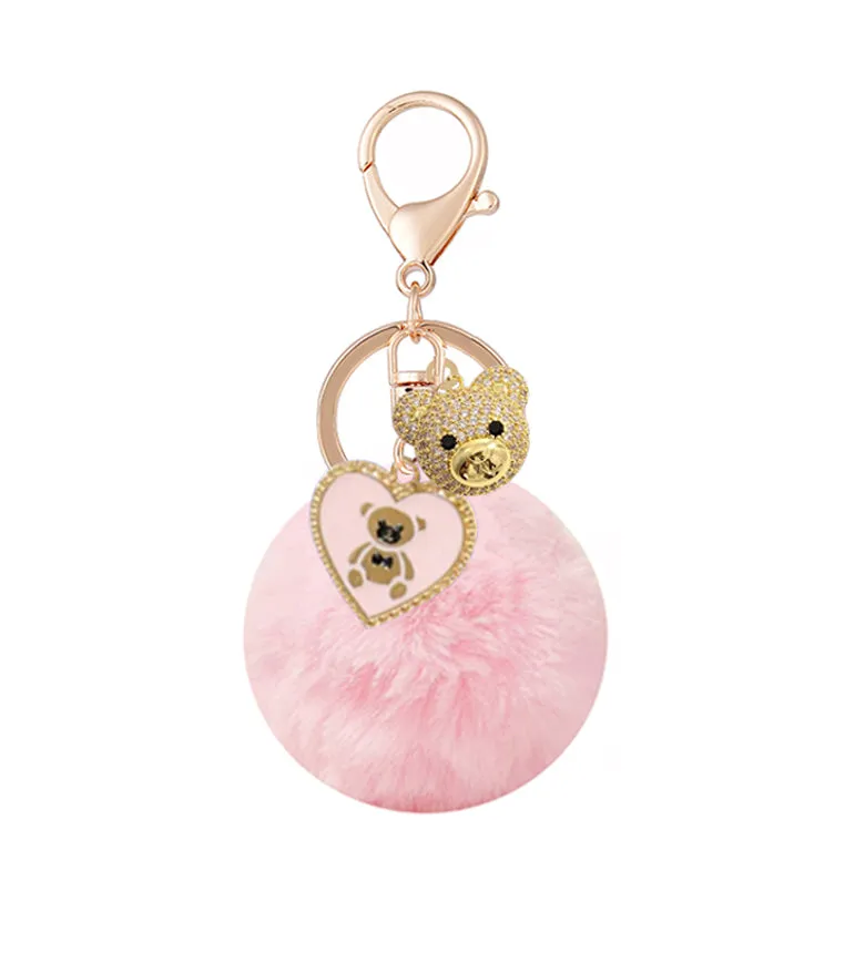 NEW! PINK POM BEAR KEYCHAIN