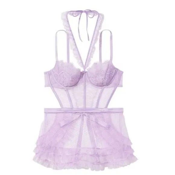 New! Victoria’s Secret Unicorn Mesh High Neck Wicked Apron Babydoll 4186