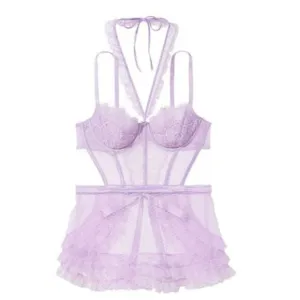 New! Victoria’s Secret Unicorn Mesh High Neck Wicked Apron Babydoll 4186
