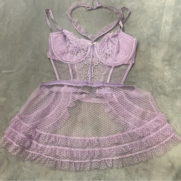 New! Victoria’s Secret Unicorn Mesh High Neck Wicked Apron Babydoll 4186