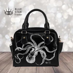 Octopus Black and White Bowler Bag Purse