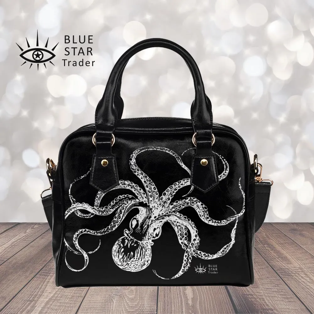 Octopus Black and White Bowler Bag Purse