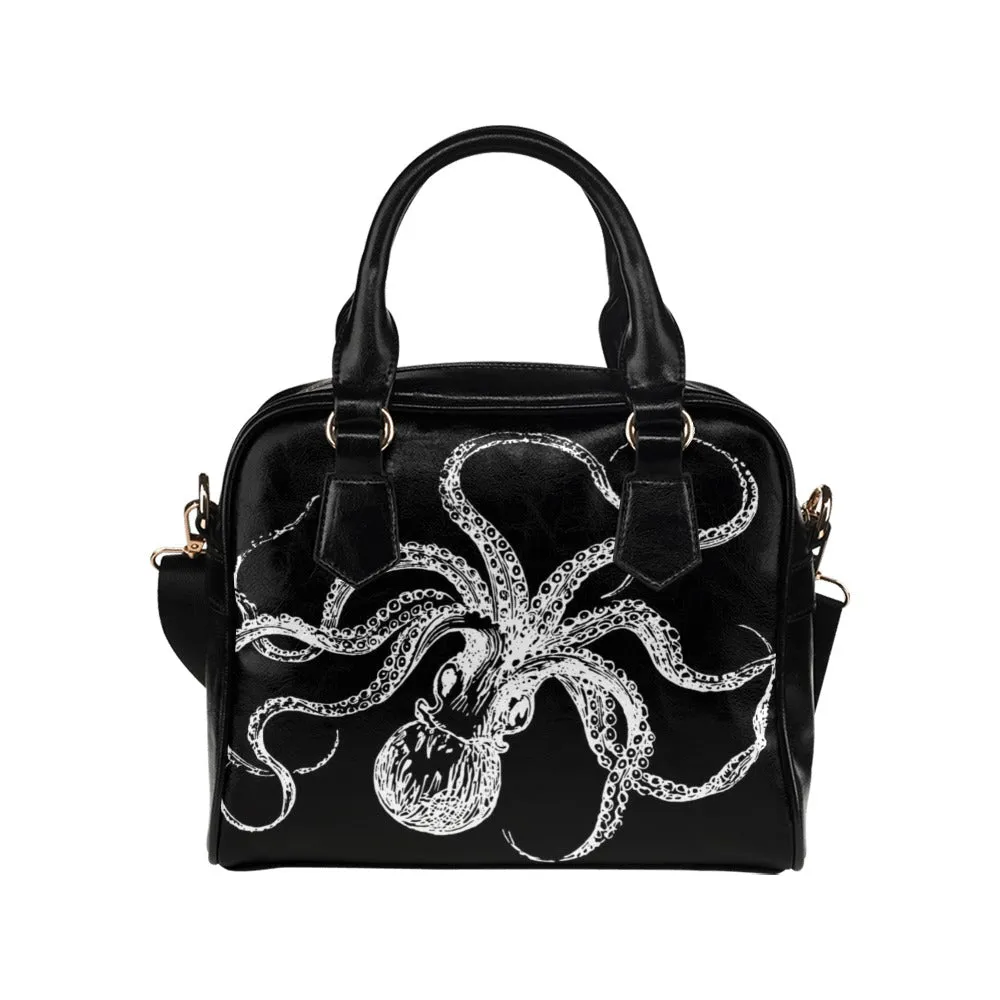 Octopus Black and White Bowler Bag Purse