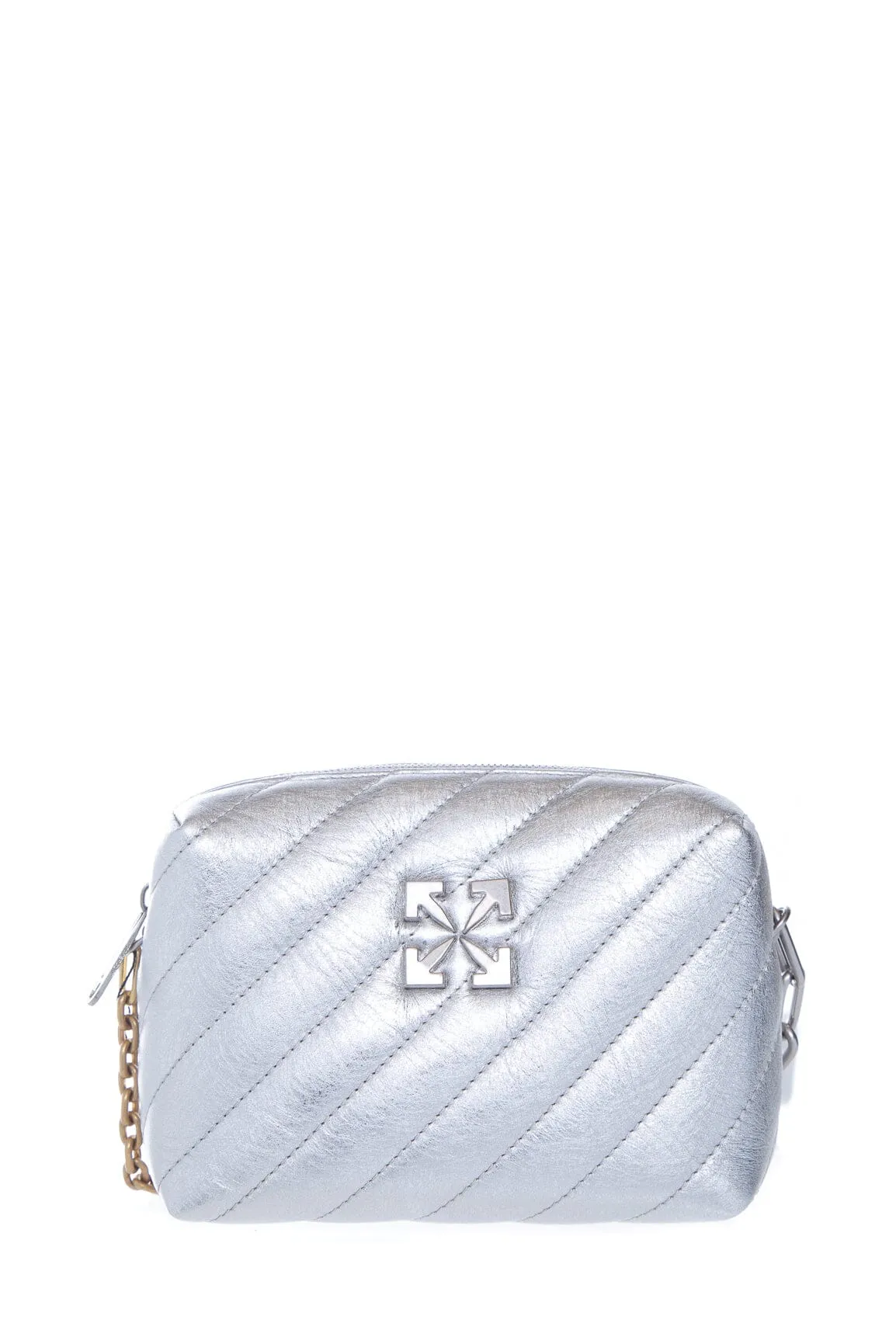 Off White Silver Jackhammer Metal Camera Crossbody Handbag