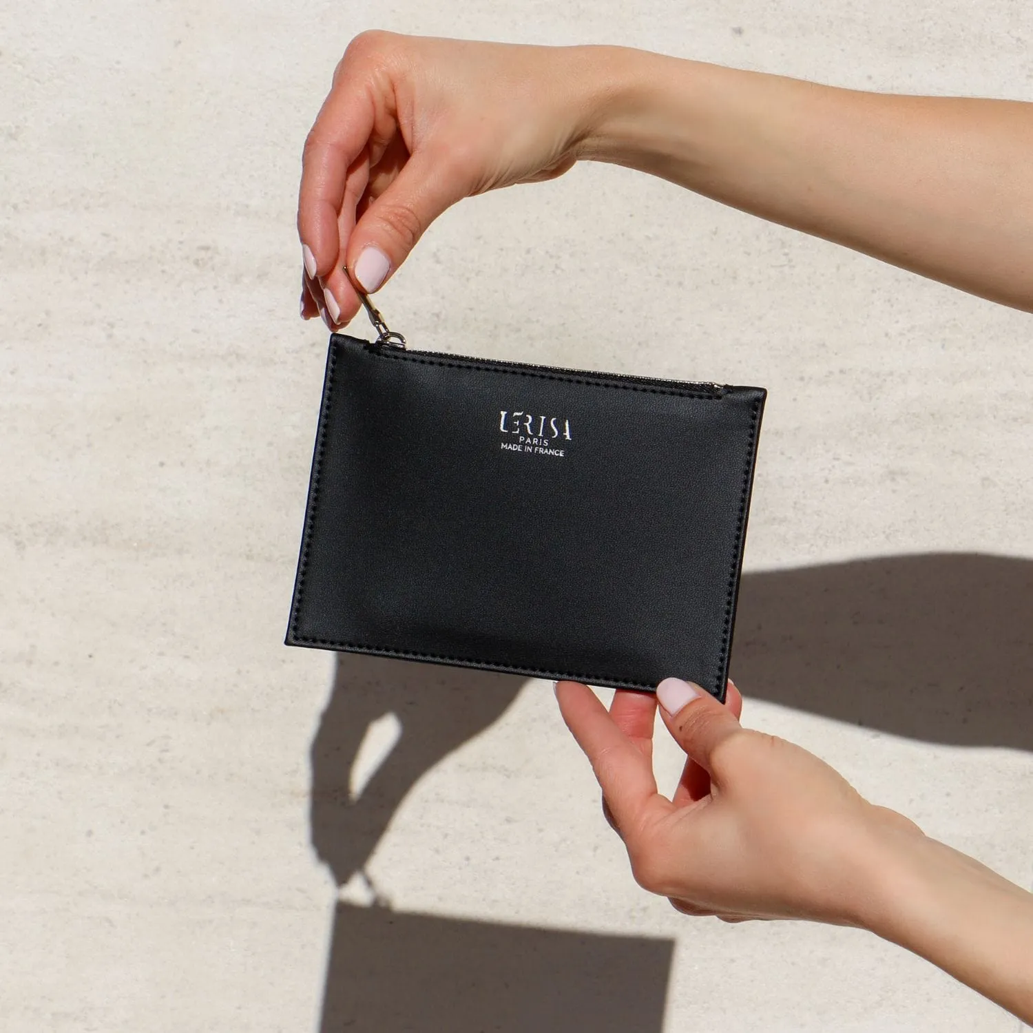 Ora Mini Vegan Grape Leather Zip Pouch | Black