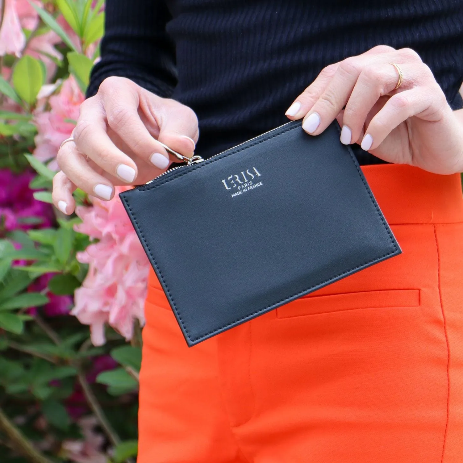 Ora Mini Vegan Grape Leather Zip Pouch | Black