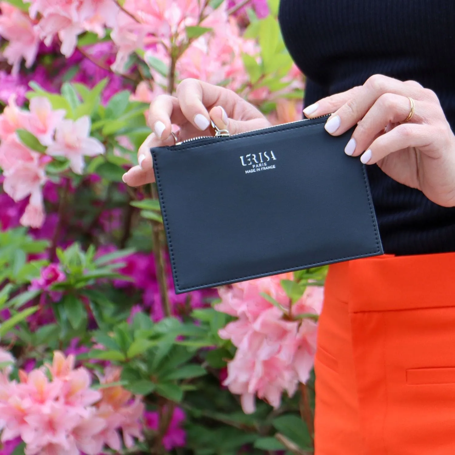 Ora Mini Vegan Grape Leather Zip Pouch | Black