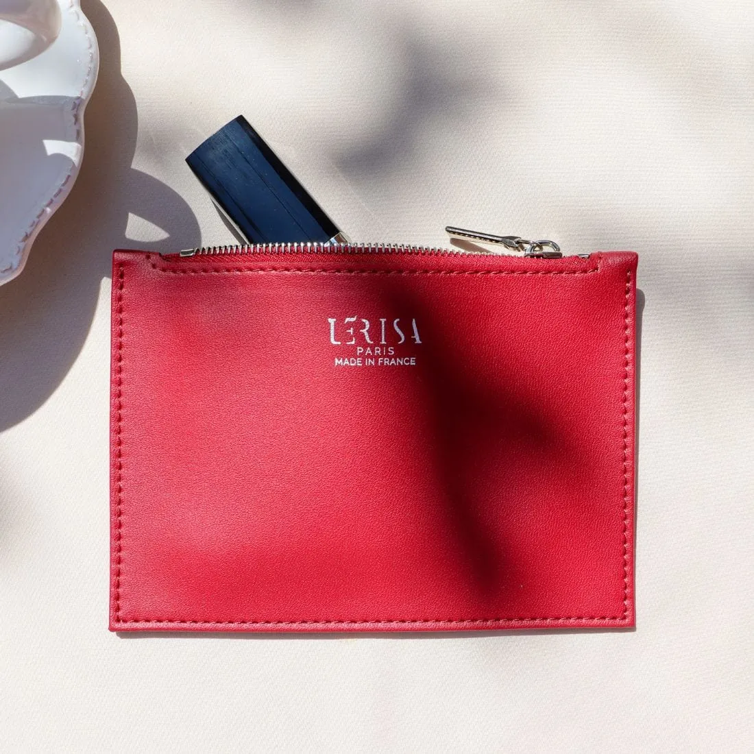 Ora Mini Vegan Grape Leather Zip Pouch | Red