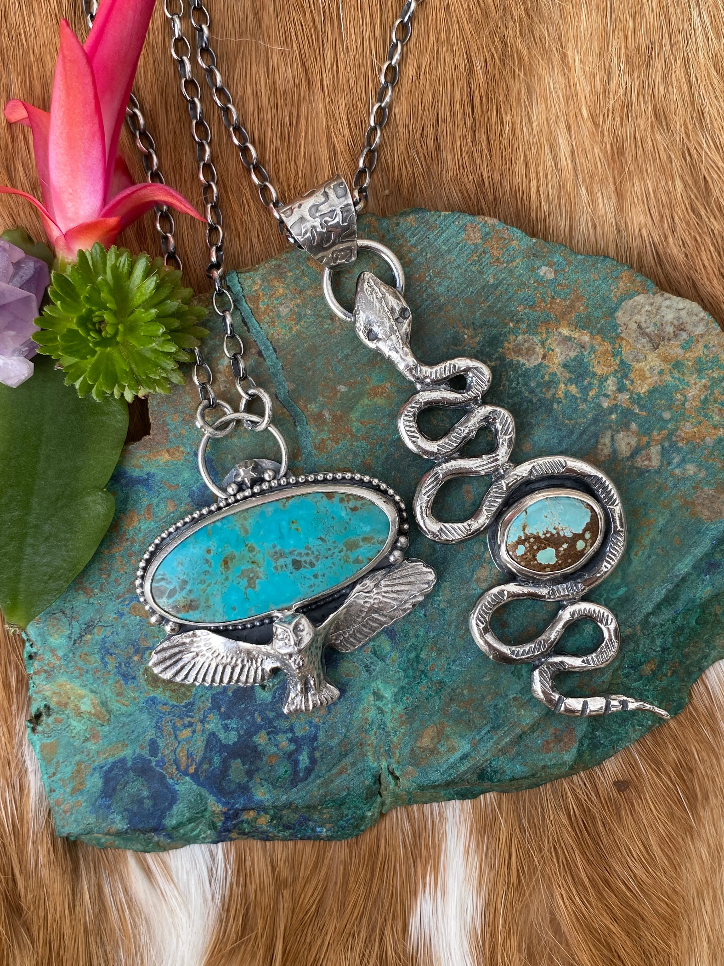 Owl Messenger Turquoise sterling silver necklace
