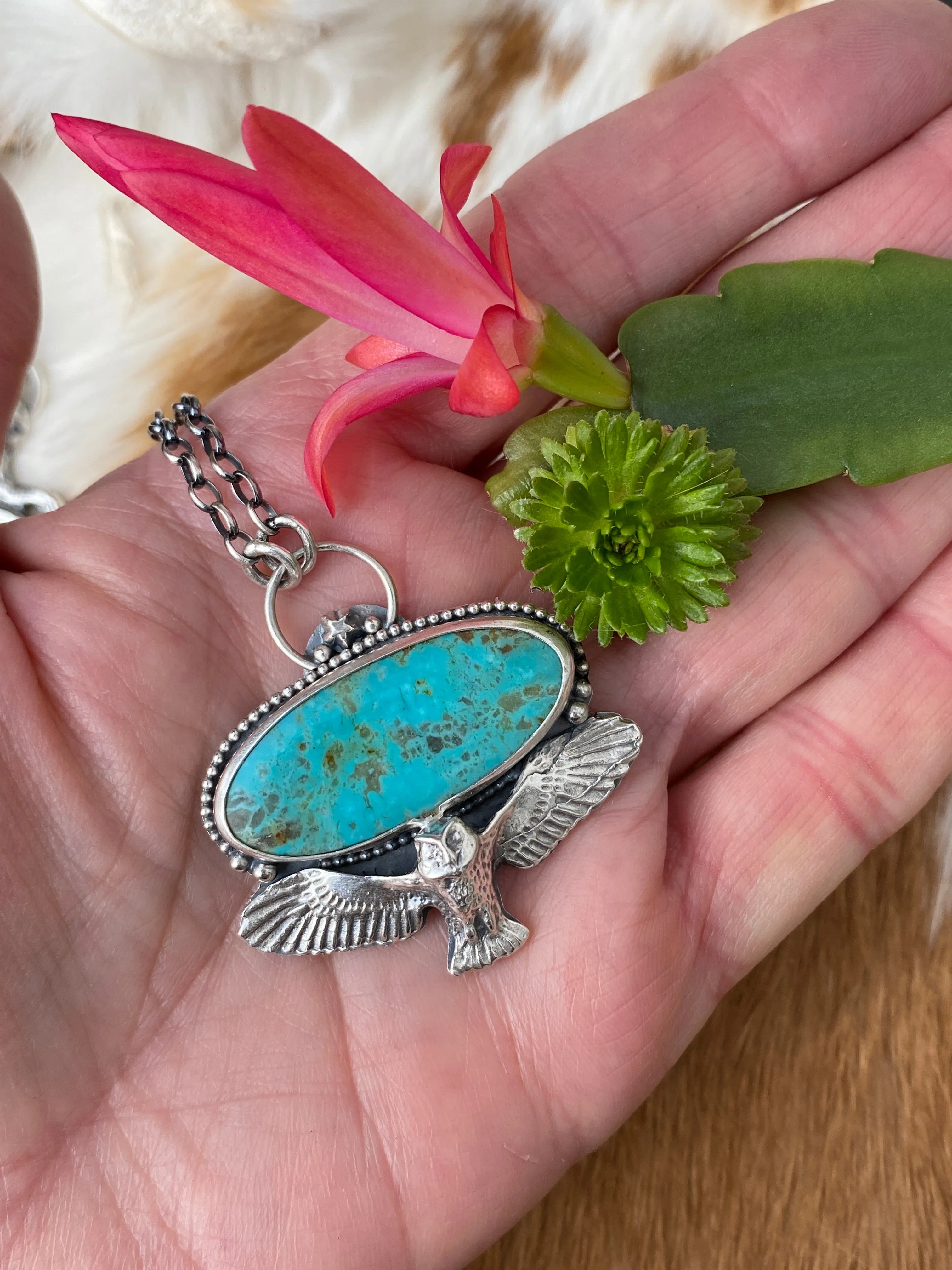 Owl Messenger Turquoise sterling silver necklace
