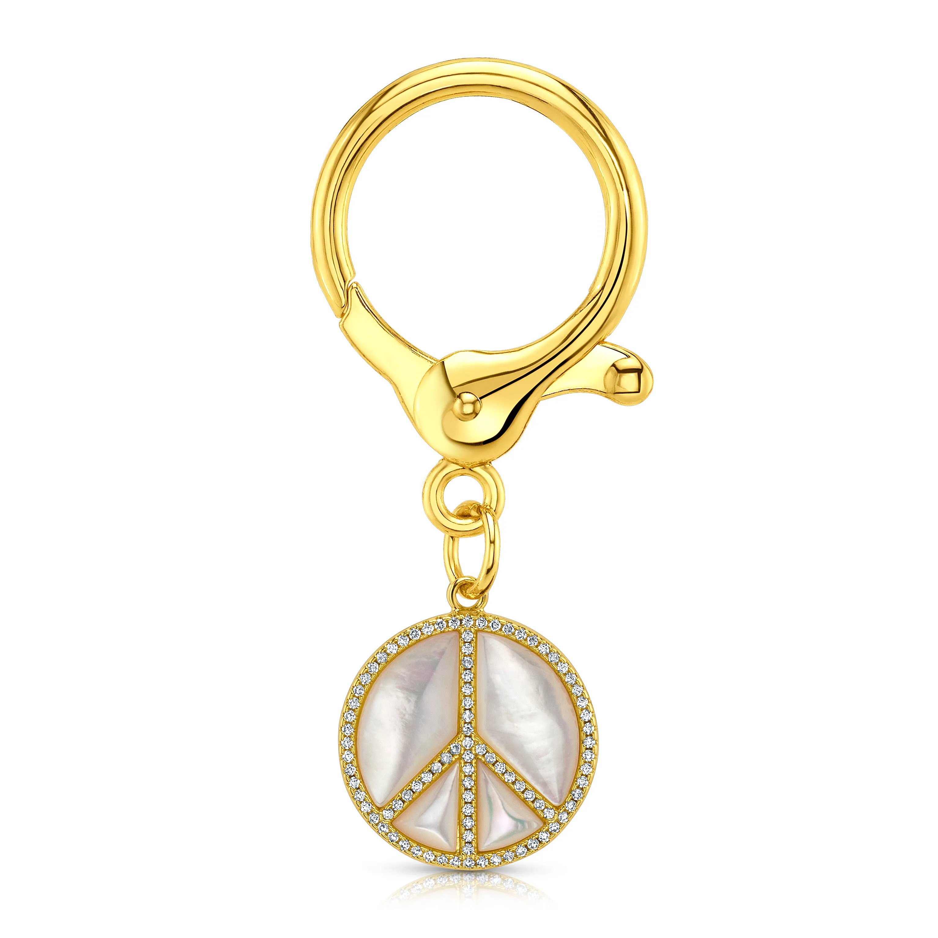 PEACE SIGN BAG CHARM, GOLD WHITE MOP