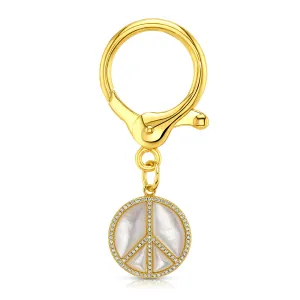 PEACE SIGN BAG CHARM, GOLD WHITE MOP