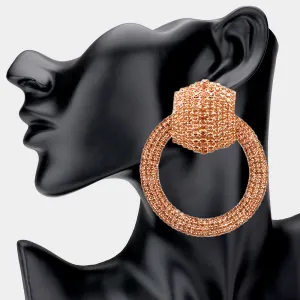 Peach Rhinestone Embellished Open Circle Pageant Earrings | Prom Earrings | 535783