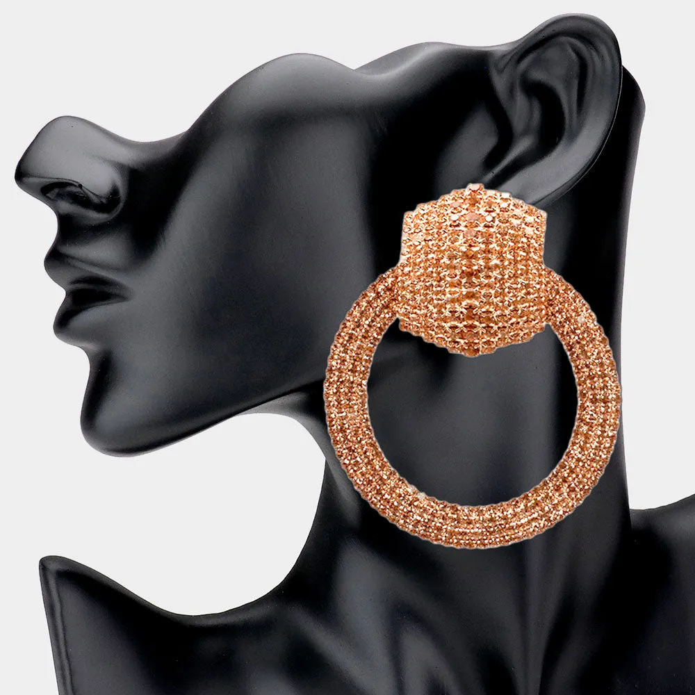 Peach Rhinestone Embellished Open Circle Pageant Earrings | Prom Earrings | 535783