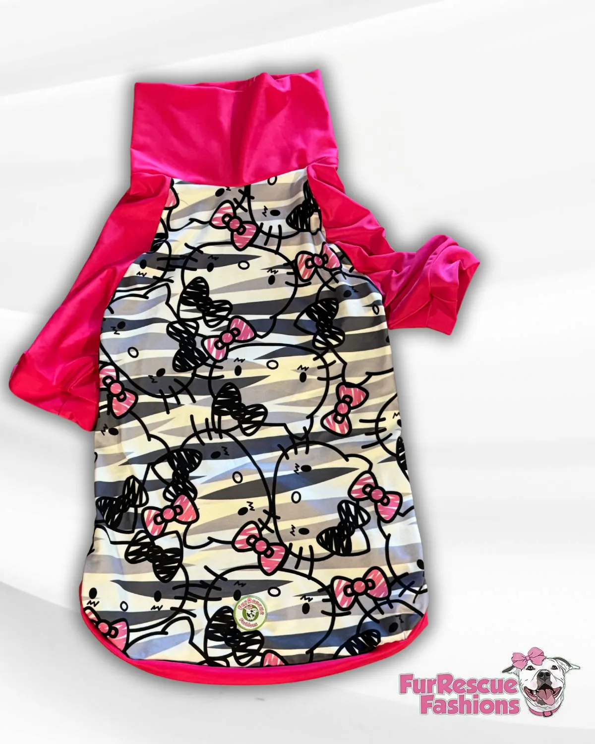 Peek A Kitty Dog Pajama with Hot Pink Neck & Trim/Sleeves