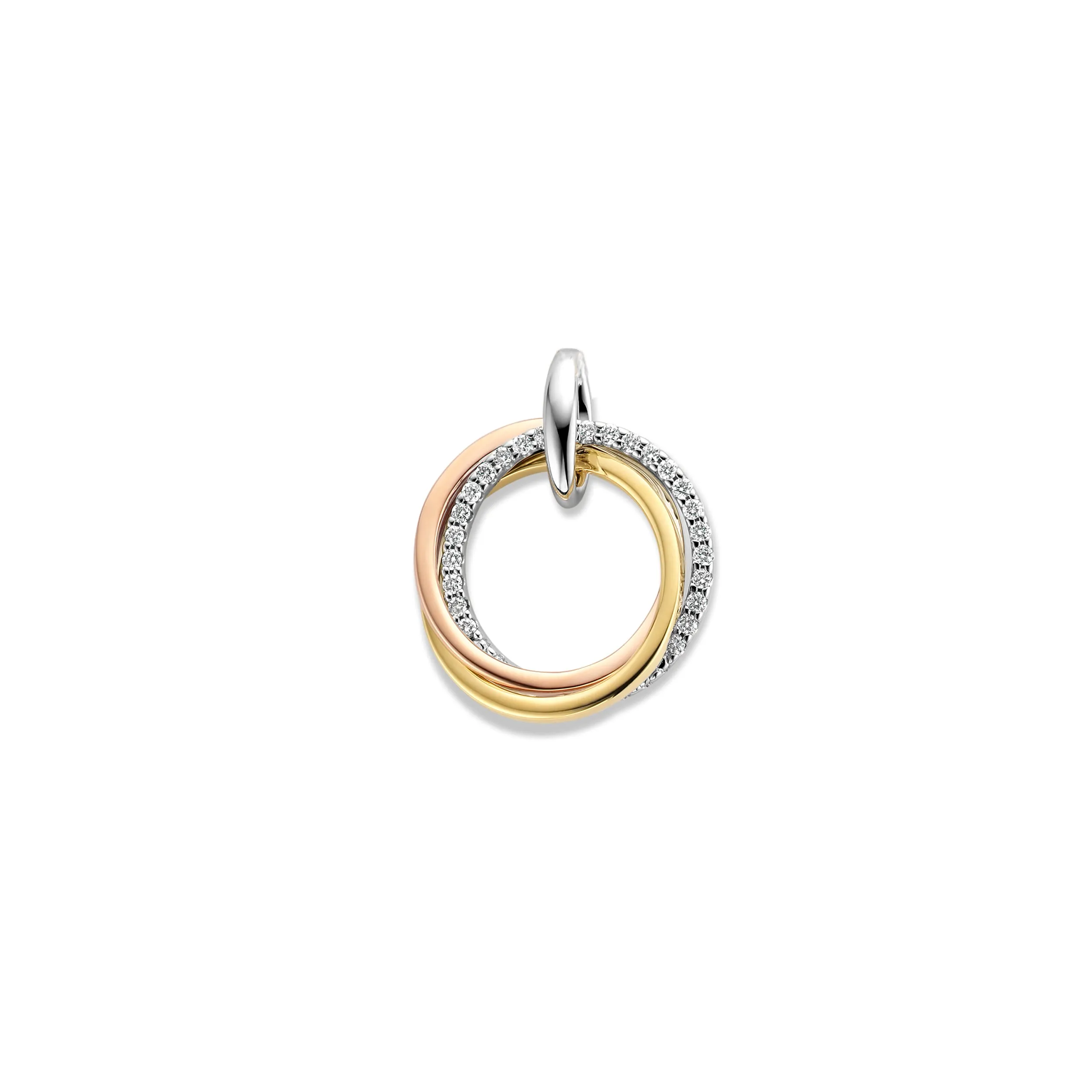 Pendentif rond - Or Jaune et Blanc et Rose, Diamants (065596/A)