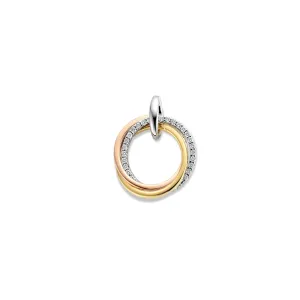 Pendentif rond - Or Jaune et Blanc et Rose, Diamants (065596/A)
