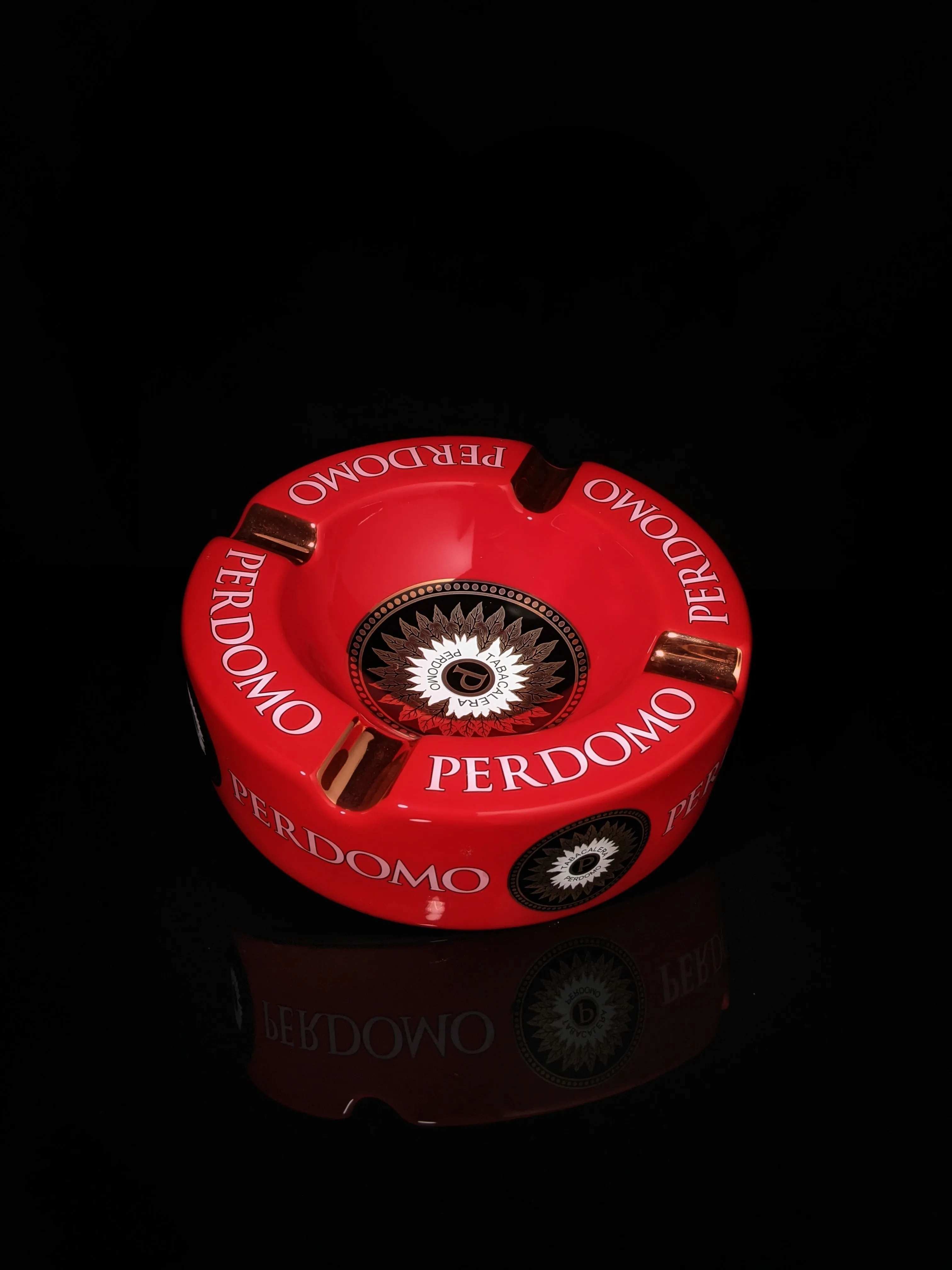 Perdomo Red and Gold  large ceramic ashtray 9" diameter NIB