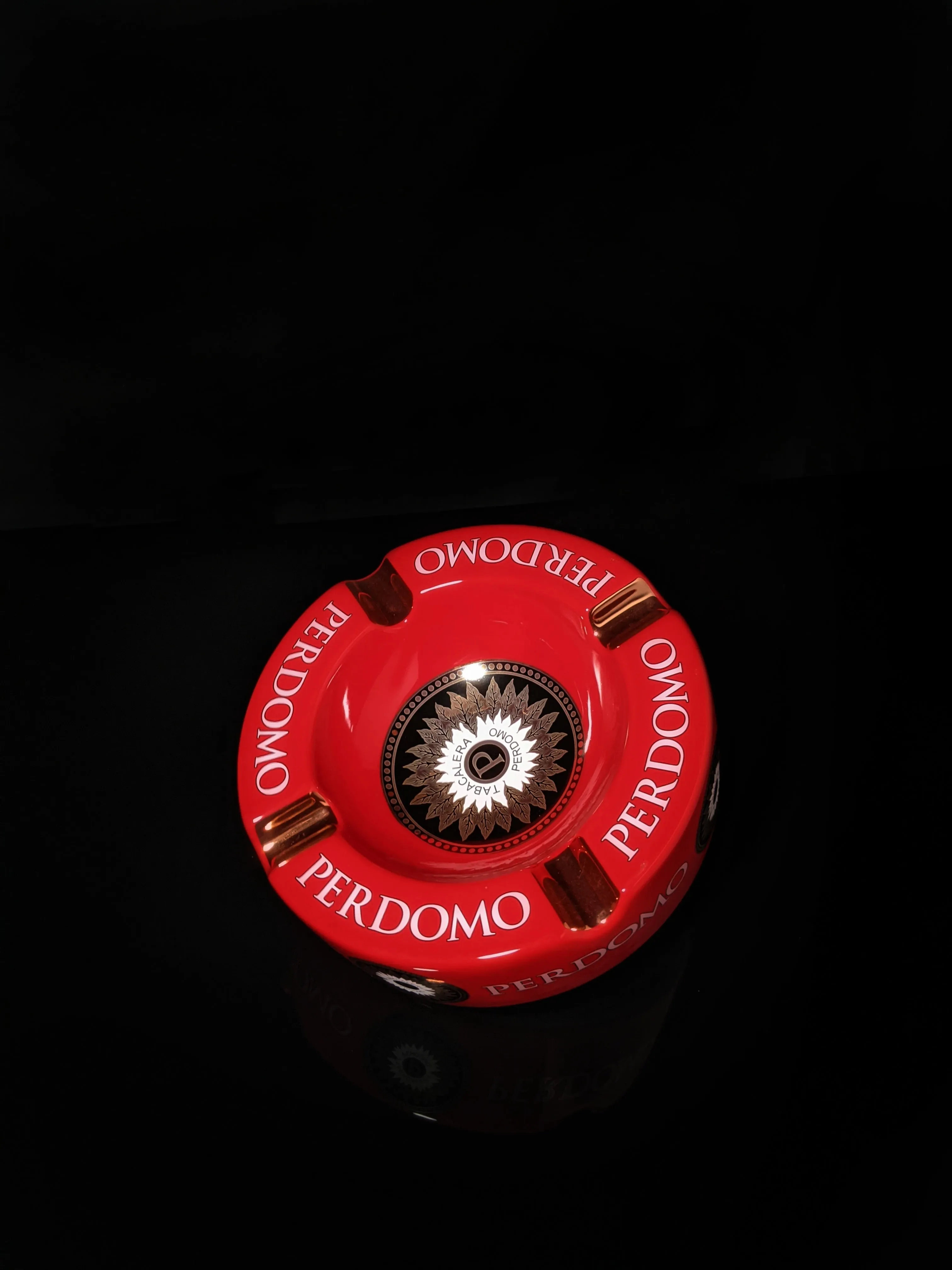 Perdomo Red and Gold  large ceramic ashtray 9" diameter NIB