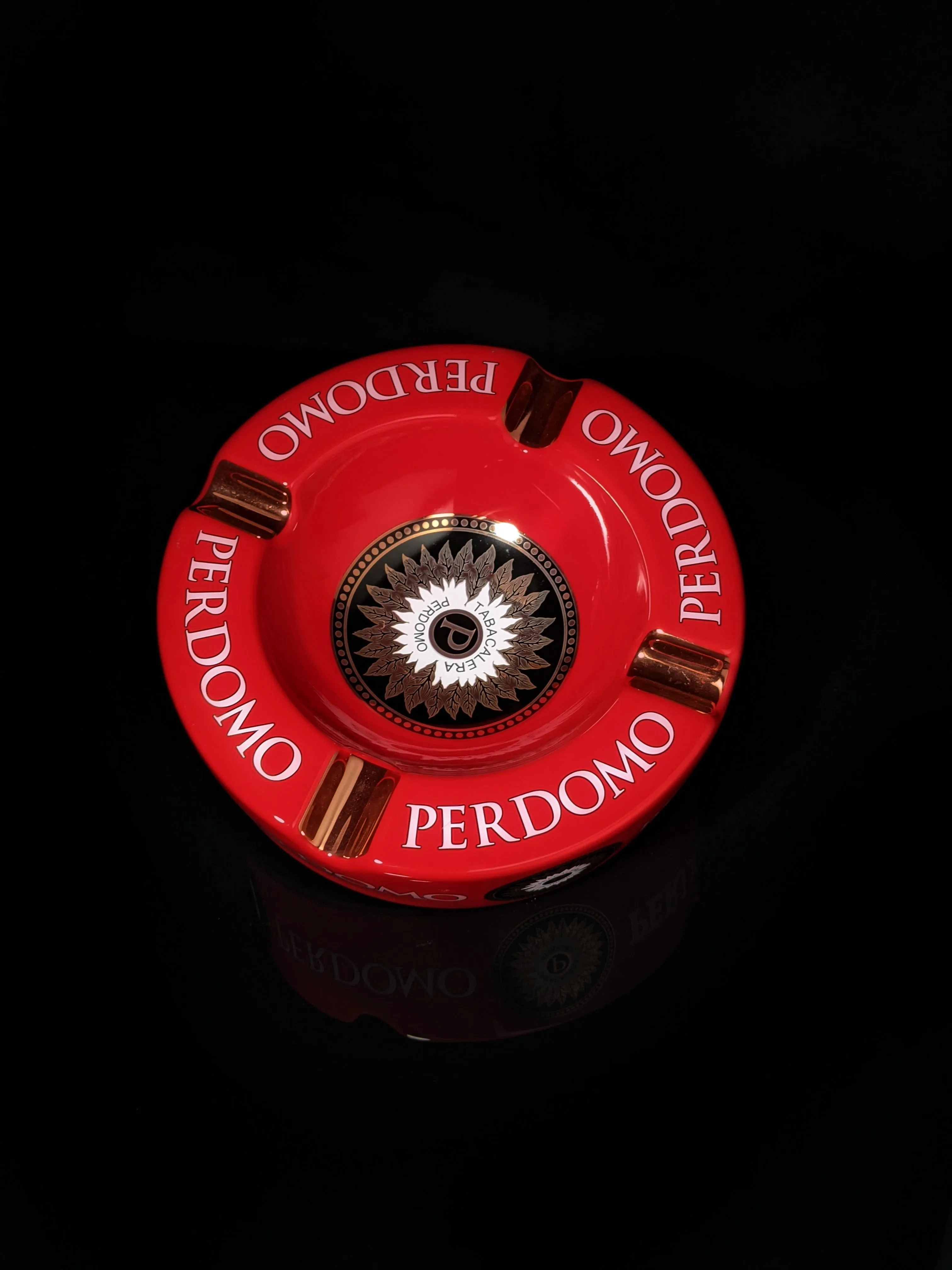 Perdomo Red and Gold  large ceramic ashtray 9" diameter NIB