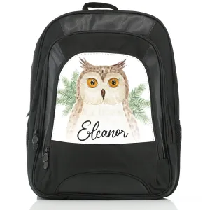 Personalised Rucksack with Brown Owl Pine Tree and Cute Text