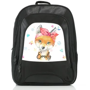 Personalised Rucksack with Red Fox with Hearts Dandelion Butterflies and Cute Text