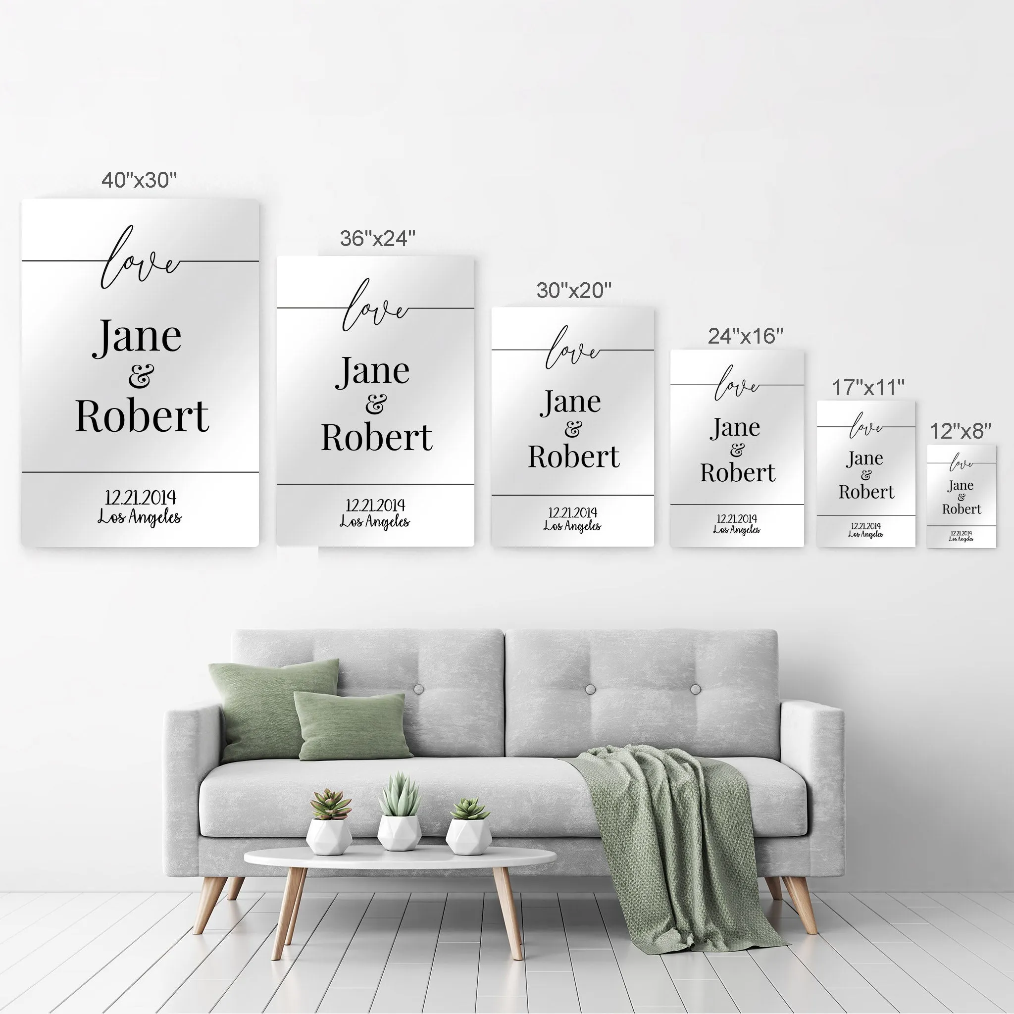 Personalized Gift Wall Art with Couple Names, Special Date and City Name Design