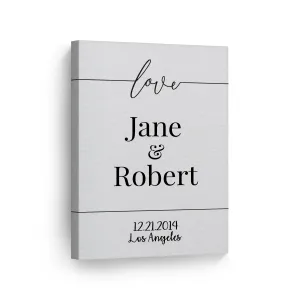 Personalized Gift Wall Art with Couple Names, Special Date and City Name Design