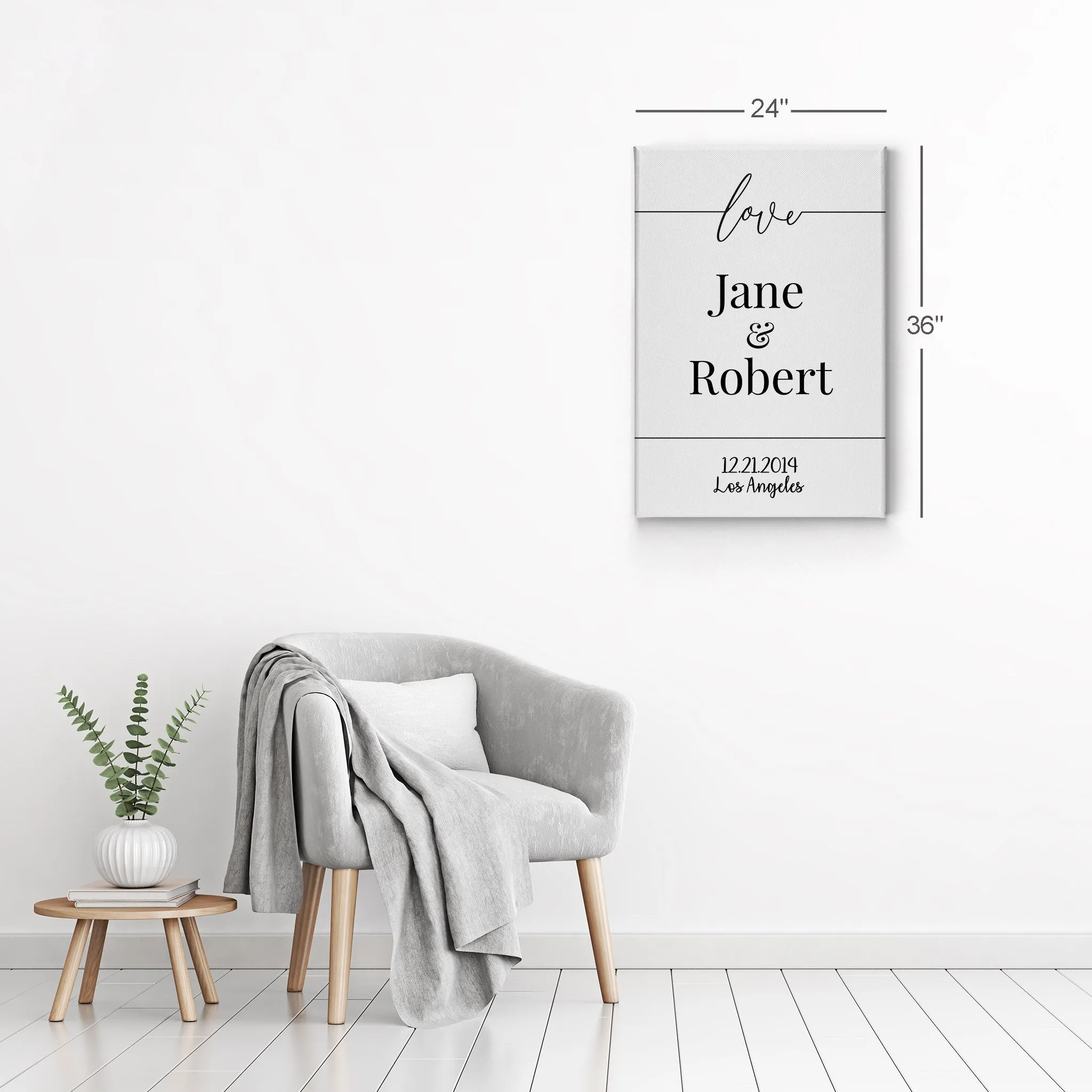 Personalized Gift Wall Art with Couple Names, Special Date and City Name Design