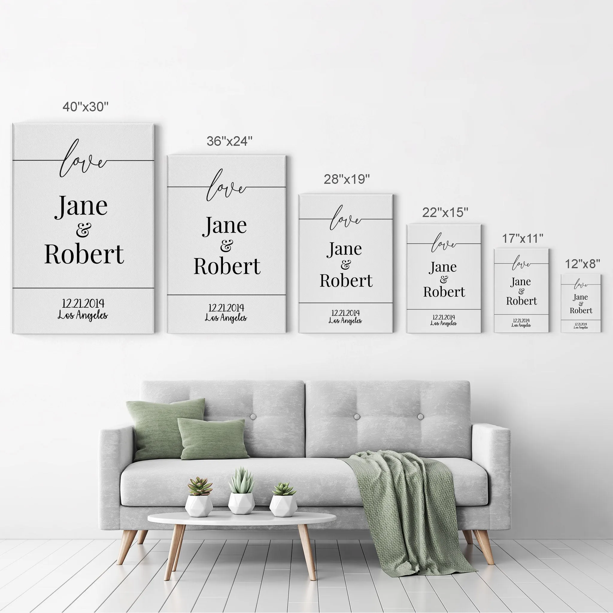 Personalized Gift Wall Art with Couple Names, Special Date and City Name Design